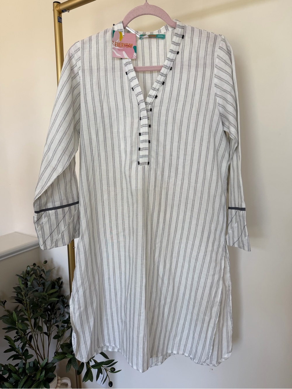 Girls' White Stripe Tunic Dress